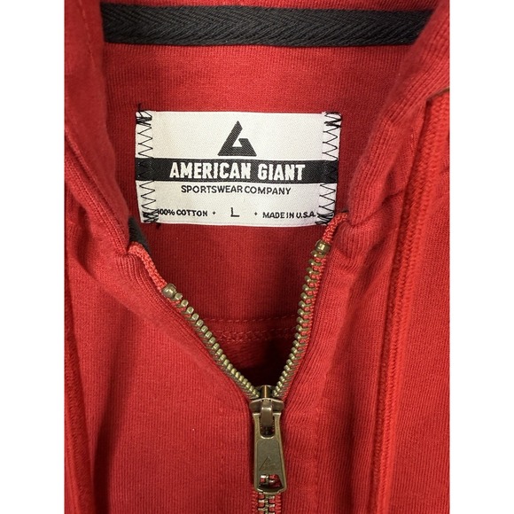 American Giant Hoodie Mens L Red Classic Full Zip Made In USA Heavyweight - Picture 4 of 6